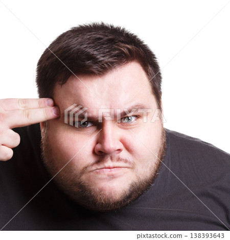 Angry fat man portrait, furious big guy expressing anger, white isolated studio background Angry fat man portrait, furious big guy expressing anger, white isolated studio background 138393643