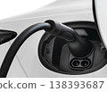 Electric Car Charging Plug Connected to EV Vehicle Battery Port 138393687