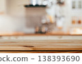 Wood table top on blurred kitchen background. can be used mock up for montage products display or design layout 138393690