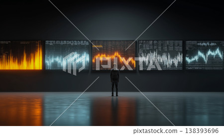 Business professionals analyzing data in front of a massive data panel. Business professionals analyzing data in front of a massive data panel. 138393696