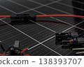 Solar panel connector cable and MC4 plug installation tools on photovoltaic surface 138393707