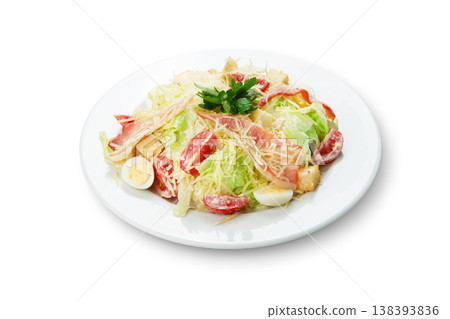 Restaurant food - seafood salad with calamari rings isolated at the white background 138393836