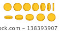 Hand-drawn gold coins in various positions  138393907