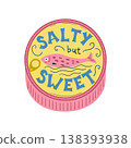 Canned sardine isolated illustration on the white. Text salty but sweet. Cute vector seafood t shirt design. 138393938