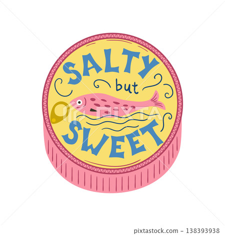 Canned sardine isolated illustration on the white. Text salty but sweet. Cute vector seafood t shirt design. Canned sardine isolated illustration on the white. Text salty but sweet. Cute vector seafood t shirt design. 138393938