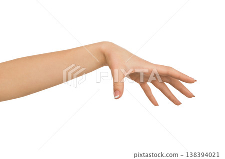 Close-up of female hand making gesture while grab some items on white isolated background, cutout, copy space Close-up of female hand making gesture while grab some items on white isolated background, cutout, copy space 138394021