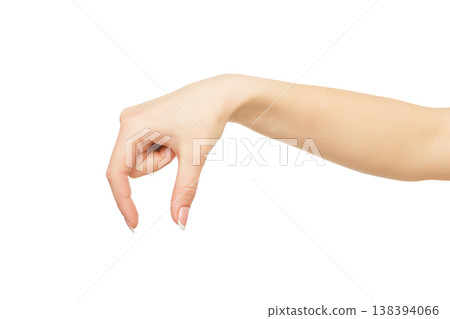 Female hand making gesture while grab some items isolated on white background, close-up, cutout, copy space 138394066