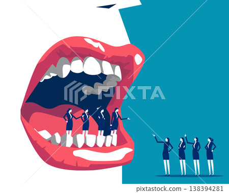 Group of business person being controlled. Directed by large mouths Group of business person being controlled. Directed by large mouths 138394281