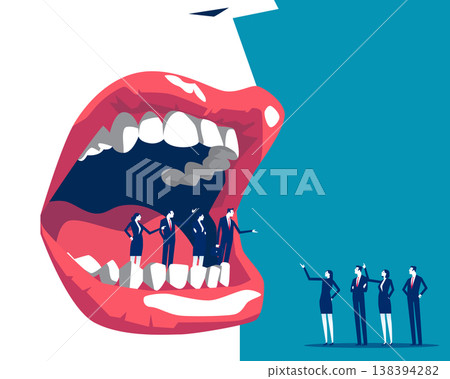 Group of business person being controlled. Directed by large mouths Group of business person being controlled. Directed by large mouths 138394282
