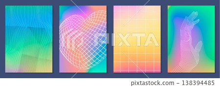 Abstract y2k posters set with glitch and wireframe Abstract y2k posters set with glitch and wireframe 138394485