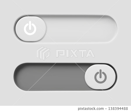 3D toggle switch icons with slider button, on off 3D toggle switch icons with slider button, on off 138394488