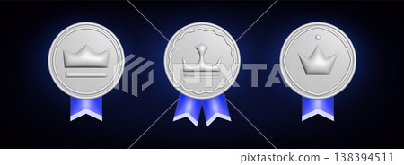 Silver medal award icons with ribbon, second place Silver medal award icons with ribbon, second place 138394511