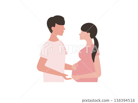 一對面對面的情侶的向量插圖（孕婦，粉紅色） 138394518