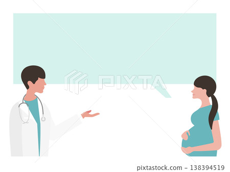 Vector illustration of a doctor giving medical explanations to a pregnant woman, with a speech bubble. Vector illustration of a doctor giving medical explanations to a pregnant woman, with a speech bubble. 138394519