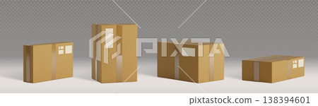 3D realistic cardboard box set with closed parcels 3D realistic cardboard box set with closed parcels 138394601