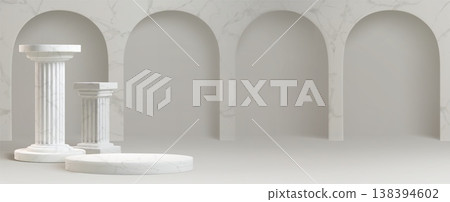 Ancient greek or roman podiums near arch wall Ancient greek or roman podiums near arch wall 138394602