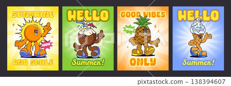 Summer vacation beach party bg with groovy mascots 138394607