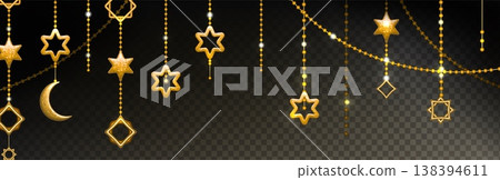 Ramadan decoration garland, golden crescent stars Ramadan decoration garland, golden crescent stars 138394611