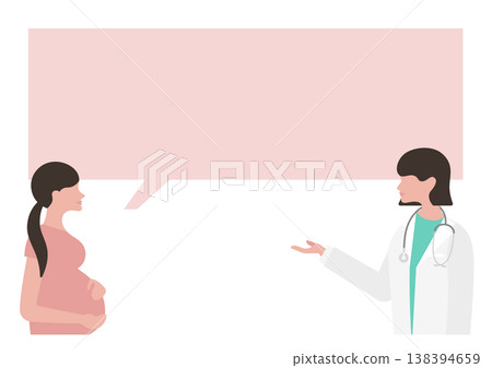 向量圖,描繪了一位孕婦向醫生諮詢問題。 向量圖,描繪了一位孕婦向醫生諮詢問題。 138394659