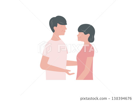 Vector illustration of an elderly couple facing each other (pink) Vector illustration of an elderly couple facing each other (pink) 138394676