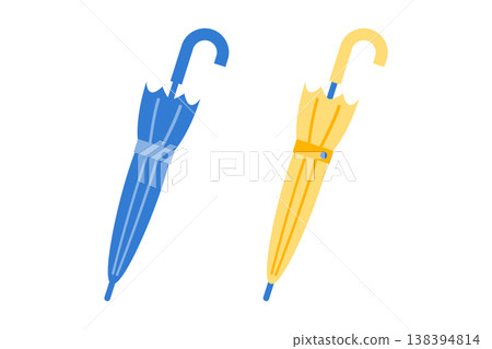 Minimalist illustration of two closed umbrellas; weather icon design. 138394814