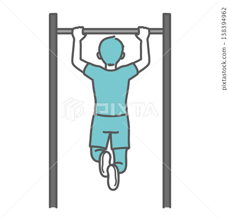 An illustration of a man from behind doing pull-ups (chin-ups) to train his back. An illustration of a man from behind doing pull-ups (chin-ups) to train his back. 138394962