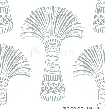 Xanthorrhoea tree drawing in tribal style seamless pattern. Vector illustration. The Grass tree, native Australian endemic flora background 138395043