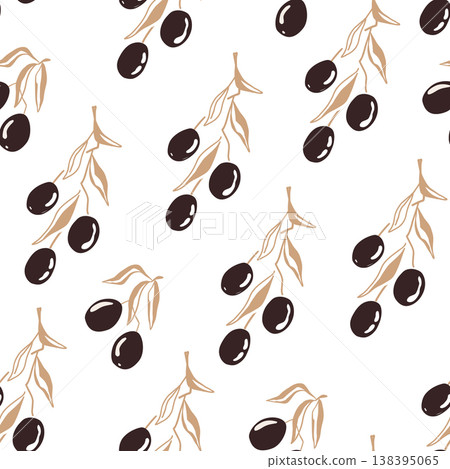 Stylized olive branches seamless pattern. Vector illustration background. Stylized olive branches seamless pattern. Vector illustration background. 138395065