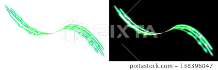 Green light trails glowing against transparent and black backgrounds Green light trails glowing against transparent and black backgrounds 138396047