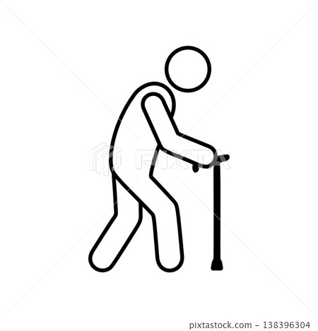 Line icon of a person using a cane Line icon of a person using a cane 138396304