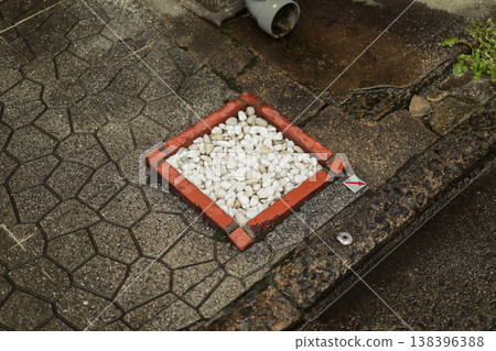 Garden gravel and brick layout - Japanese-style garden background material / Garden gravel brick layout 138396388