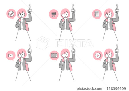 一位女性在通勤途中,利用火車完成各種任務。 一位女性在通勤途中,利用火車完成各種任務。 138396609