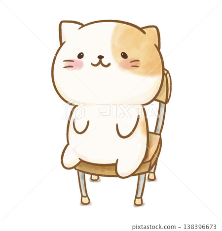 A watercolor illustration of a bright and gentle white cat sitting quietly in a chair and listening attentively. Transparent background, white background. Suitable for kindergarten life, stories, concentration, and manners. A watercolor illustration of a bright and gentle white cat sitting quietly in a chair and listening attentively. Transparent background, white background. Suitable for kindergarten life, stories, concentration, and manners. 138396673