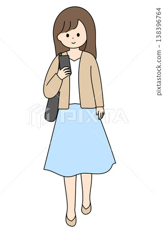 一位年輕女子邊走邊使用智慧型手機 | 簡潔的極簡主義插畫 一位年輕女子邊走邊使用智慧型手機 | 簡潔的極簡主義插畫 138396764