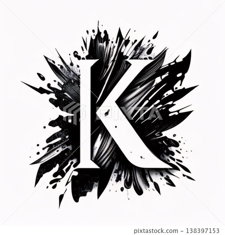 Letter K with black paint splashes on white background. Vector illustration. Letter K with black paint splashes on white background. Vector illustration. 138397153