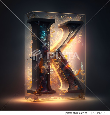 Futuristic letter K in the form of an explosion of fire 138397159