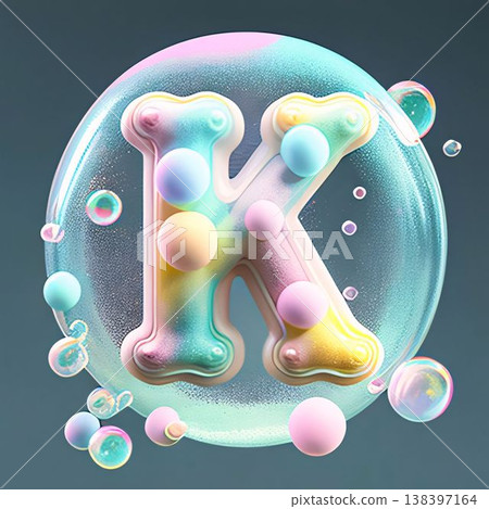 Alphabet letter K in the form of bubbles. 3D illustration. Alphabet letter K in the form of bubbles. 3D illustration. 138397164