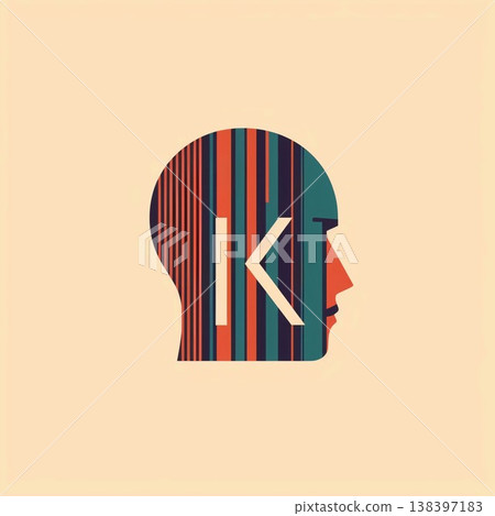 Human head with letter K in the form of a bar code. Vector illustration. 138397183