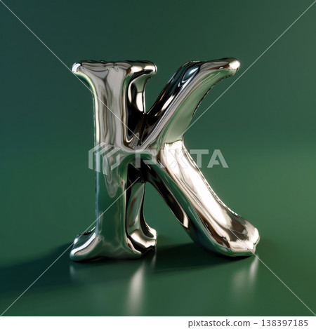 Metal letter K on a green background. 3d rendered illustration. 138397185