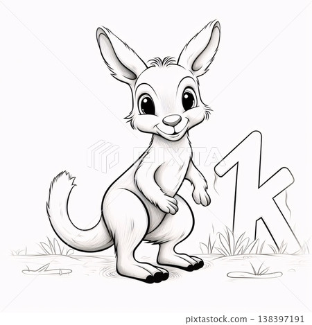 Cute kangaroo with letter k. Cartoon vector illustration. 138397191