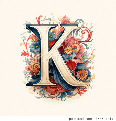 Vintage letter K with floral ornament. Vector illustration for your design Vintage letter K with floral ornament. Vector illustration for your design 138397215