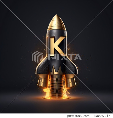 Rocket in fire with letter K. 3d illustration. Space and technology concept. Rocket in fire with letter K. 3d illustration. Space and technology concept. 138397216