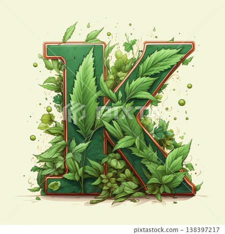 Alphabet letter K from green leaves of nettle, vector illustration Alphabet letter K from green leaves of nettle, vector illustration 138397217