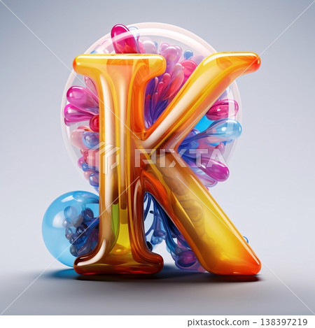 Colorful 3d render of a letter K in the form of balloons 138397219