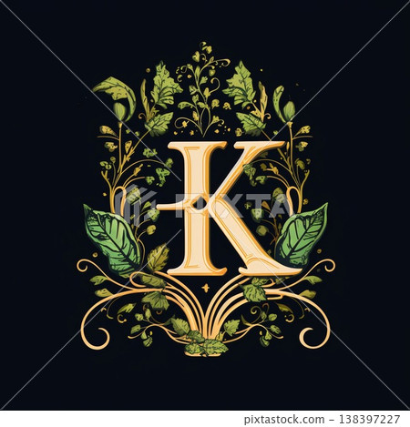 Vintage letter K monogram, ornate floral capital lettering in retro style. Ornate floral capital with leaves and flowers. Vintage letter K monogram, ornate floral capital lettering in retro style. Ornate floral capital with leaves and flowers. 138397227