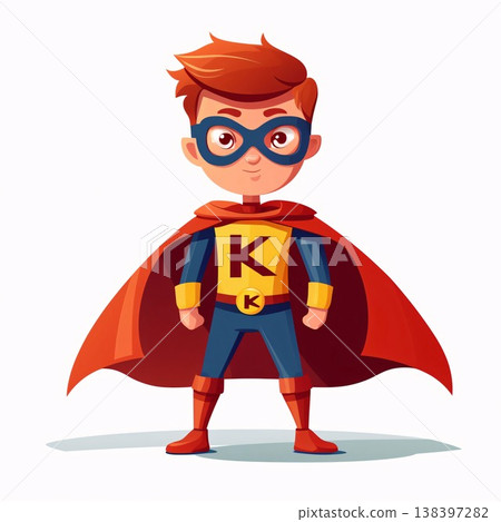 Superhero boy cartoon character. Vector illustration in a flat style. letter K 138397282