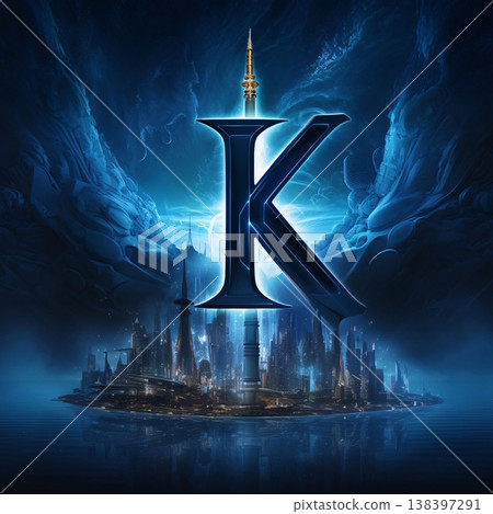 Symbol of kazakhstan in futuristic style with city on background letter K 138397291
