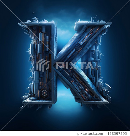 Futuristic letter K made of futuristic elements on dark blue background 138397293