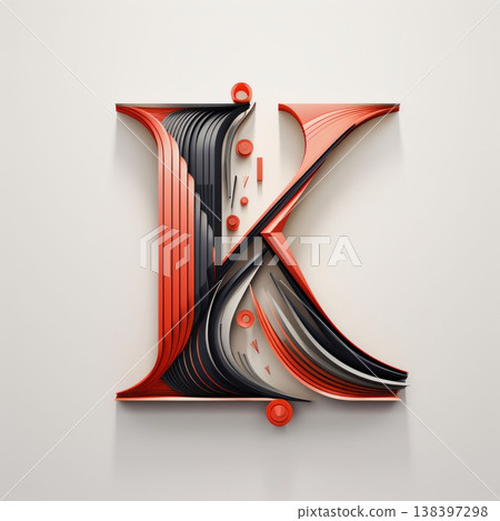 3D Letter K, stylized red and black stripes on white background. 3D Letter K, stylized red and black stripes on white background. 138397298