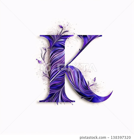 Alphabet letter K with abstract flowers and leaves. Vector illustration. 138397320